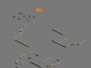 shushan - square - flowers - pull rod - pillars 3D Model