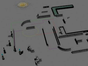 shushan - square - flowers - pull rod - pillars 3D Model