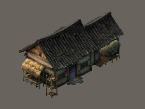 game model - small village wooden house 01 3D Model