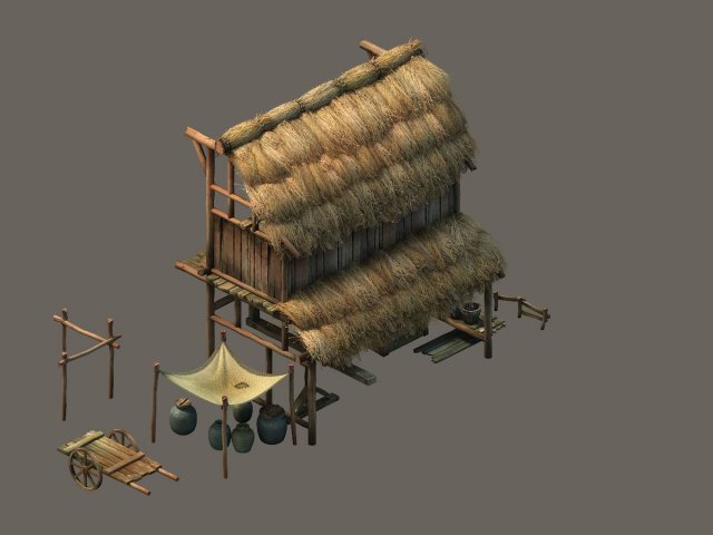 game model - small village wooden house 04 Model 3D .c4d .max .obj .3ds .fbx .stl .blend 
