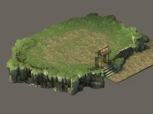 ігрова модель - маленьке село, дорога на пагорбі 02 3D Модель