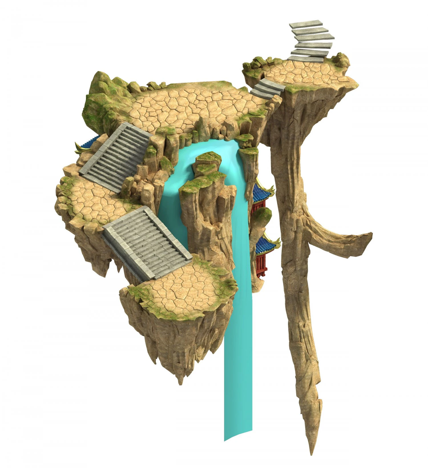 wild - mountain ladder waterfall 3D Model .c4d .max .obj .3ds .fbx .stl .blend 