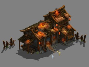field - zhuojun damaged small houses 3D Model