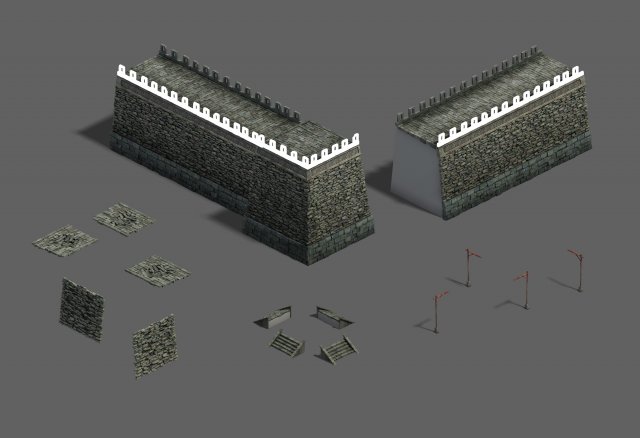 medium city - city wall - corner 3D Model .c4d .max .obj .3ds .fbx .stl .blend 
