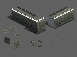 중간 도시 - 성벽 - 모퉁이 3D 모델