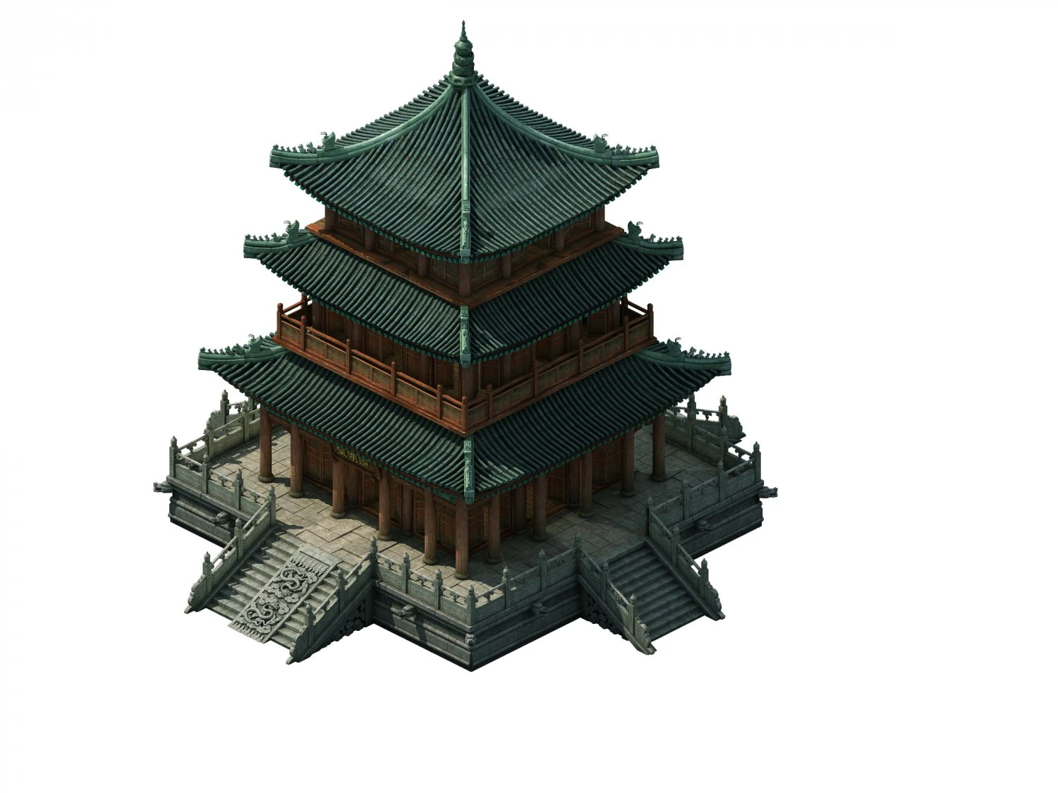 game model - ancient chinese tower 3D Model .c4d .max .obj .3ds .fbx .stl .blend