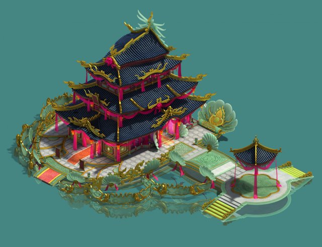 ancient chinese - luxury hotel Model 3D .c4d .max .obj .3ds .fbx .stl .blend 