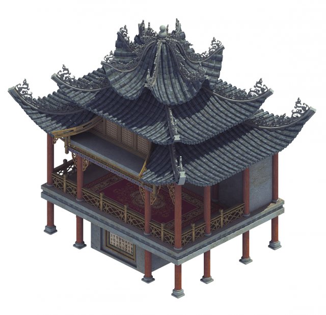 ancient chinese - cultural building - theater hous 3D Модель .c4d .max .obj .3ds .fbx .stl .blend 