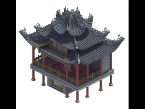 प्राचीन चीनी - सांस्कृतिक भवन - थिएटर घंटे 3D मॉडल
