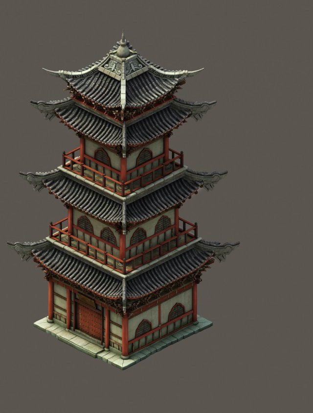 chinese ancient tower 3D Модель .c4d .max .obj .3ds .fbx .stl .blend 