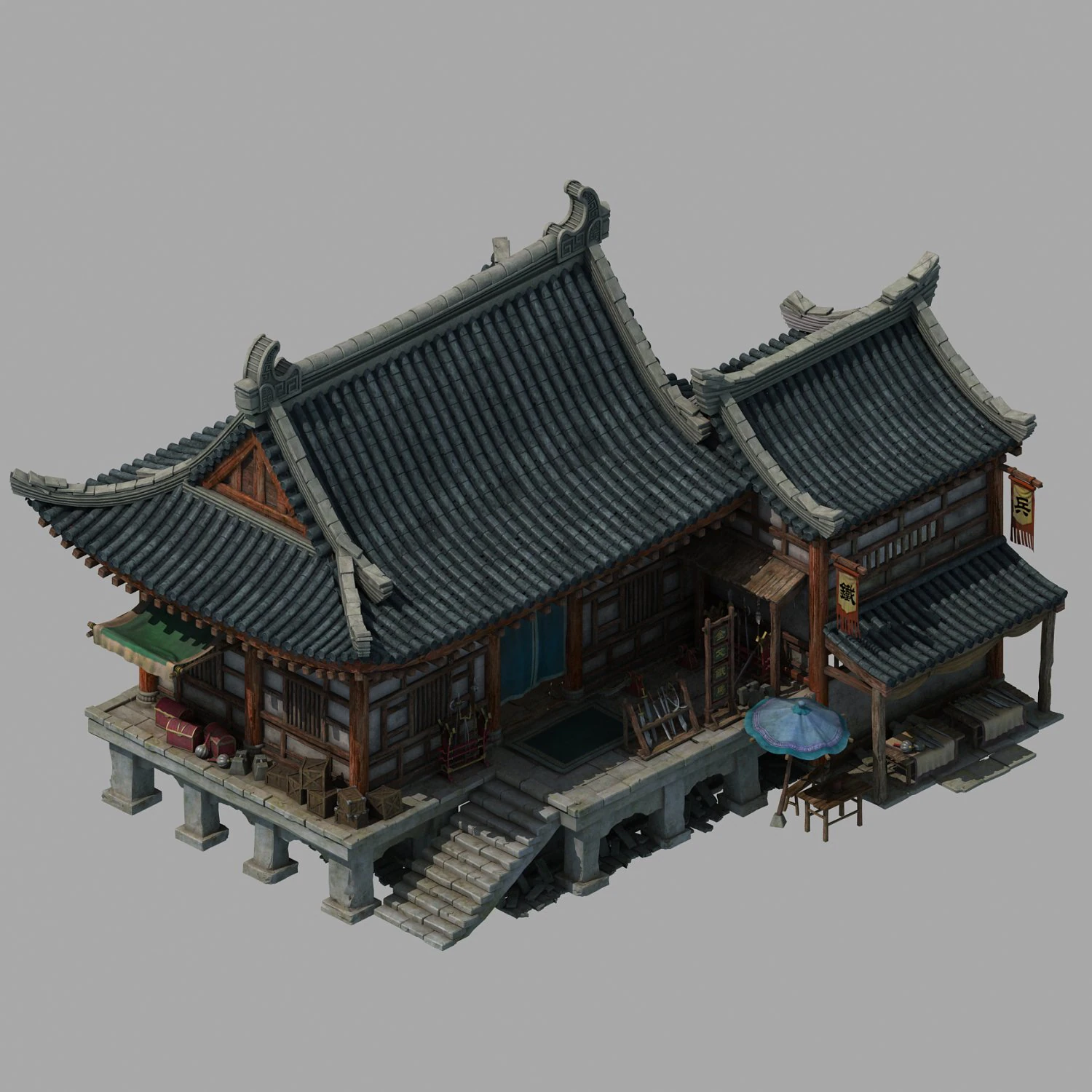 city building - shop 043 3D Model .c4d .max .obj .3ds .fbx .stl .blend