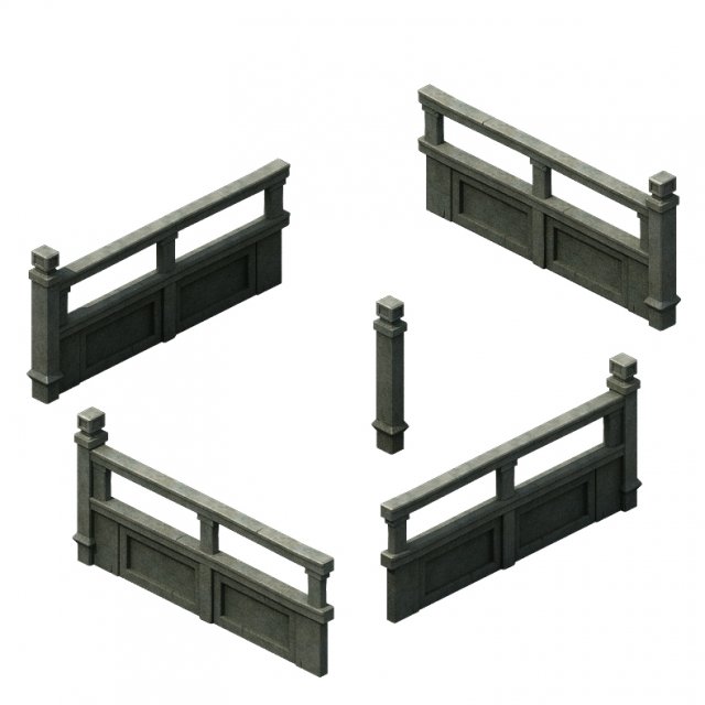 ancient building accessories - railings 01 3D Model .c4d .max .obj .3ds .fbx .stl .blend 