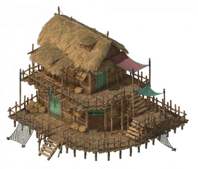 seaside building - fisherman thatched cottage 01 3Dモデル .c4d .max .obj .3ds .fbx .stl .blend