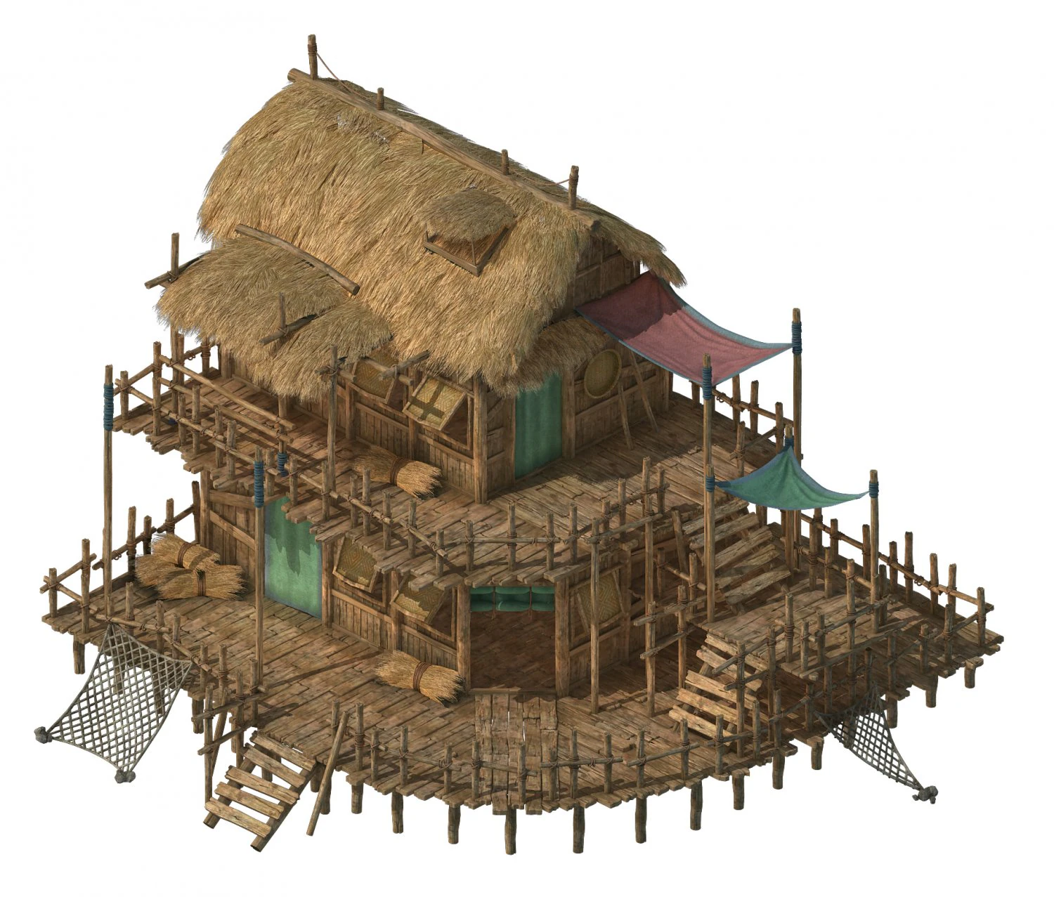 seaside building - fisherman thatched cottage 01 3D Model .c4d .max .obj .3ds .fbx .stl .blend