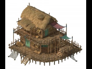 seaside building - fisherman thatched cottage 01 Model 3D