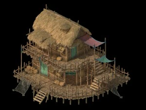 seaside building - fisherman thatched cottage 01 3D Model