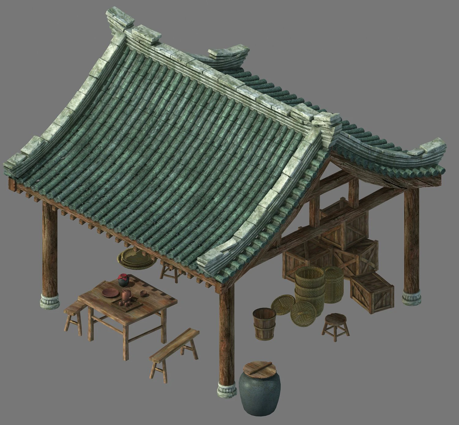 huaihe river building - shop 02 3D Model .c4d .max .obj .3ds .fbx .stl .blend 