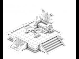 huanglongshan - stone hall throne 02 3D Model