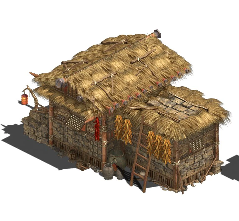 folk building - thatched cottage 3D Model .c4d .max .obj .3ds .fbx .stl .blend