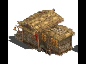 edificio popular - caba&ntilde;a con techo de paja Modelo 3D
