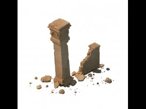 стародавнє поле битви в пустелі - стовп з розбитою стіною 01 3D Модель