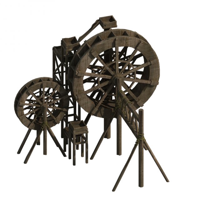 countryside riverside building - waterwheel 01 3D मॉडल .c4d .max .obj .3ds .fbx .stl .blend 