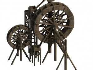 countryside riverside building - waterwheel 01 3D Model