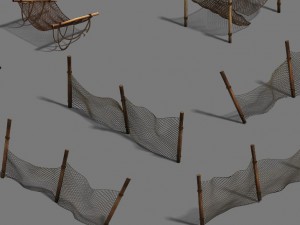 seaside fishing - fishing net - dead fish 3D Model