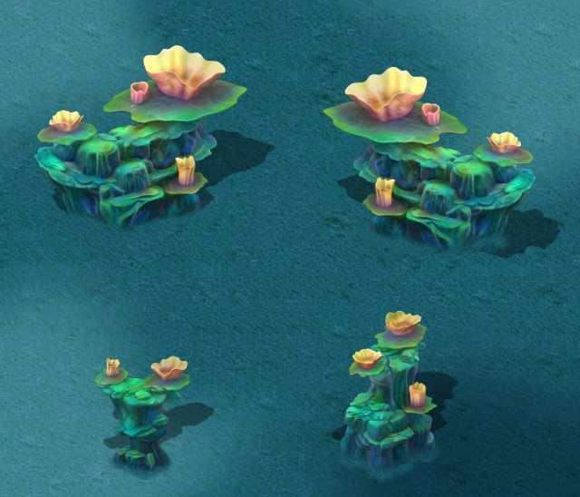 submarine cartoon world - coral lotus leaf 3D Model .c4d .max .obj .3ds .fbx .stl .blend 