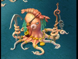 submarine cartoon world - octopus guardian 3D Model