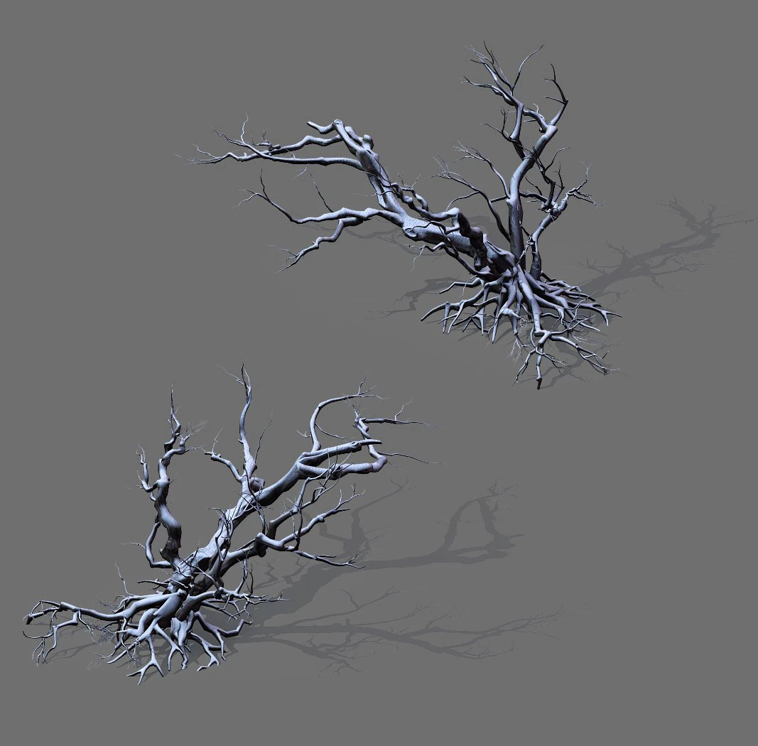 game model - snow - dead tree 02 3D Model .c4d .max .obj .3ds .fbx .stl .blend
