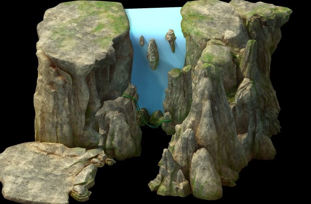 game models - field - waterfall 02 3D 模型 .c4d .max .obj .3ds .fbx .stl .blend 