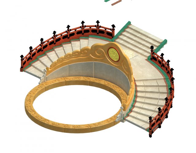 semi-circular staircase - center platform 3D Model .c4d .max .obj .3ds .fbx .stl .blend 