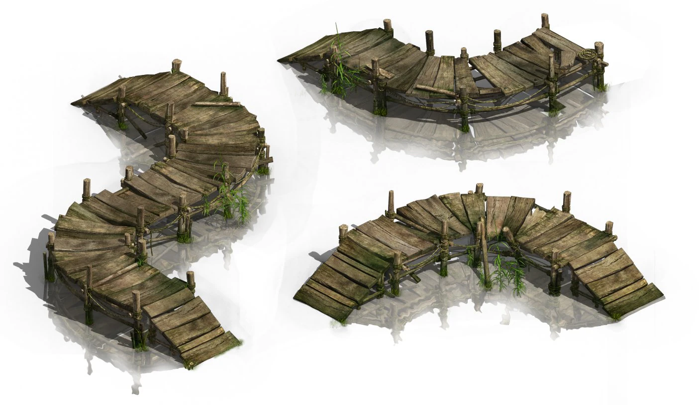 lake - wooden bridge 3D Model .c4d .max .obj .3ds .fbx .stl .blend