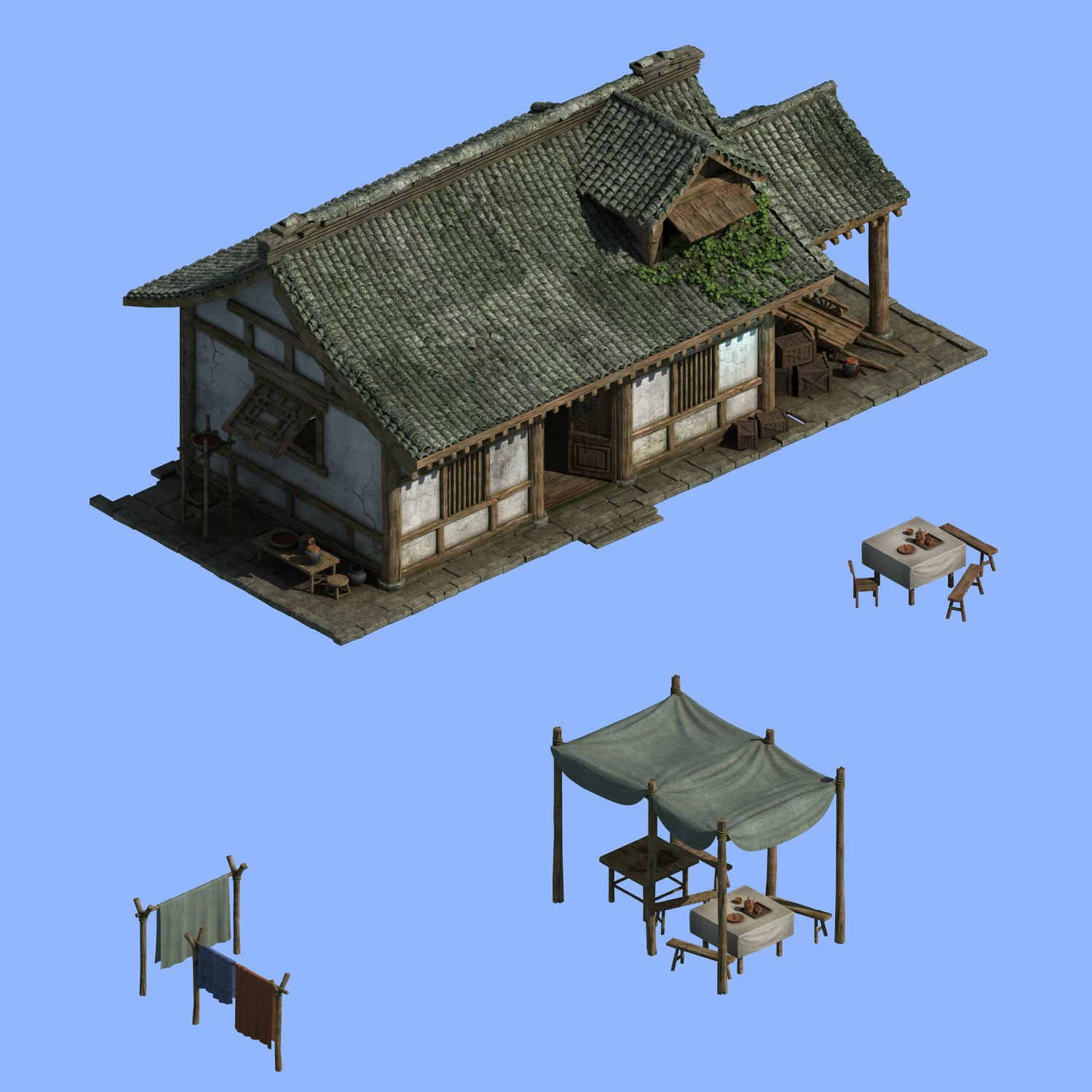 ancient architecture - residential 043 3D Model .c4d .max .obj .3ds .fbx .stl .blend 