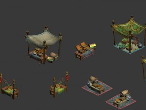 stall - jewelry - vegetables - paintings and calligraphy 3D Model