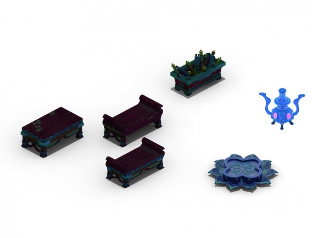 pagoda - sixth floor - incense burner - lotus seat - book - desk 3D Model .c4d .max .obj .3ds .fbx .stl .blend 