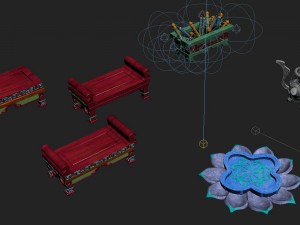 pagoda - sixth floor - incense burner - lotus seat - book - desk 3D Model