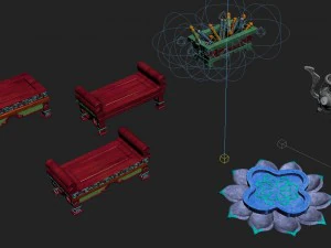 pagoda - sixth floor - incense burner - lotus seat - book - desk 3D Model