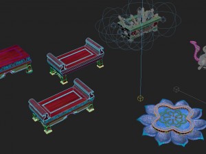 pagoda - sixth floor - incense burner - lotus seat - book - desk 3D Model