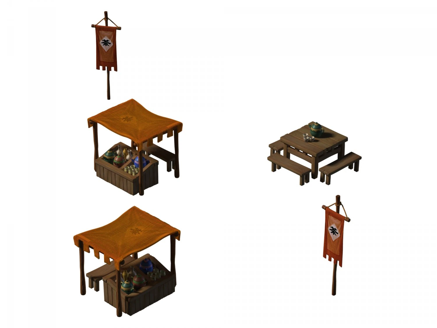 small apricot village - field rest station herbal tea shop 3D Model .c4d .max .obj .3ds .fbx .stl .blend 