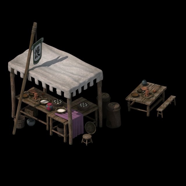 small town shops - buns shop 3D Model .c4d .max .obj .3ds .fbx .stl .blend 