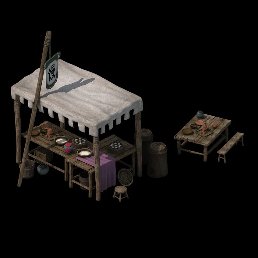 small town shops - buns shop 3D Model .c4d .max .obj .3ds .fbx .stl .blend 
