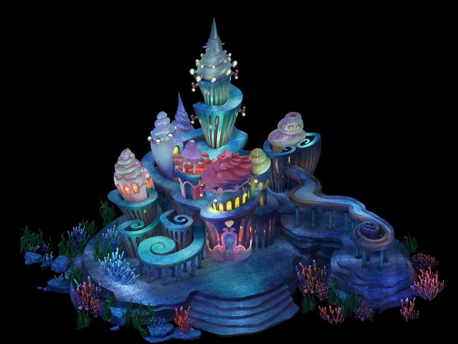 underwater castle 02 3D Model .c4d .max .obj .3ds .fbx .stl .blend