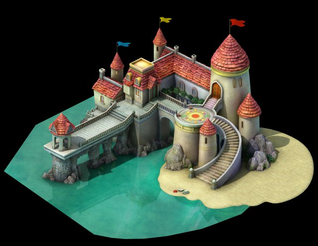cartoon underwater city - island castle 3Dモデル .c4d .max .obj .3ds .fbx .stl .blend 