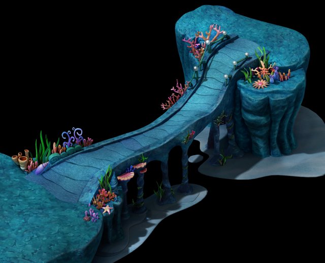 cartoon underwater city - royal bridge 3D Model .c4d .max .obj .3ds .fbx .stl .blend 