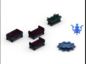 pagoda - sixth floor - incense burner - lotus seat - book - desk 3D Model