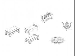 pagoda - sixth floor - incense burner - lotus seat - book - desk Modello 3D