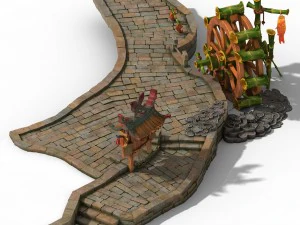 jiaxing şehri - su &ccedil;arkı - tanıtım barı - y&uuml;zey 3D Model