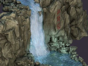 mountain landscape - waterfall 03 3D Model